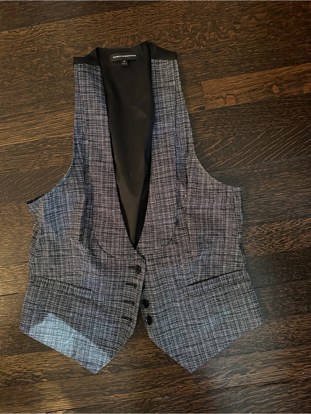 Express 2000’s Gray and Black Plaid Women’s Vest